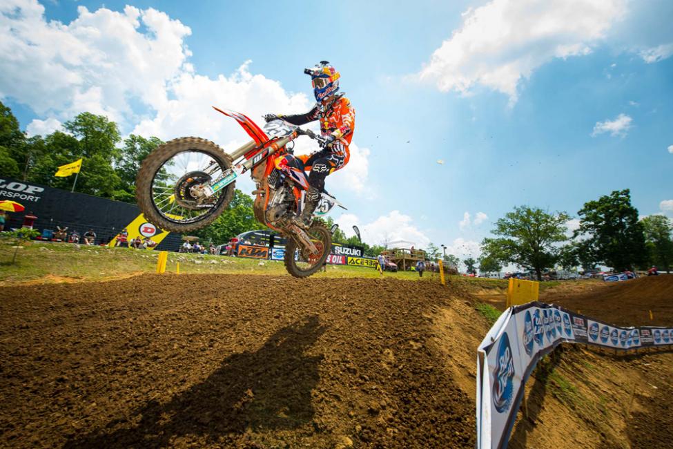 Musquin rebounded from an early crash in Moto 2 to salvage second overall.Photo: Simon Cudby