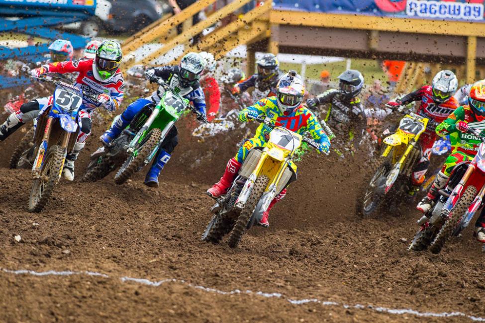 Roczen (1) took advantage of the Moto 2 holeshot to put himself out front early and race to his first moto win of the season en route to second overall.Photo: Simon Cudby