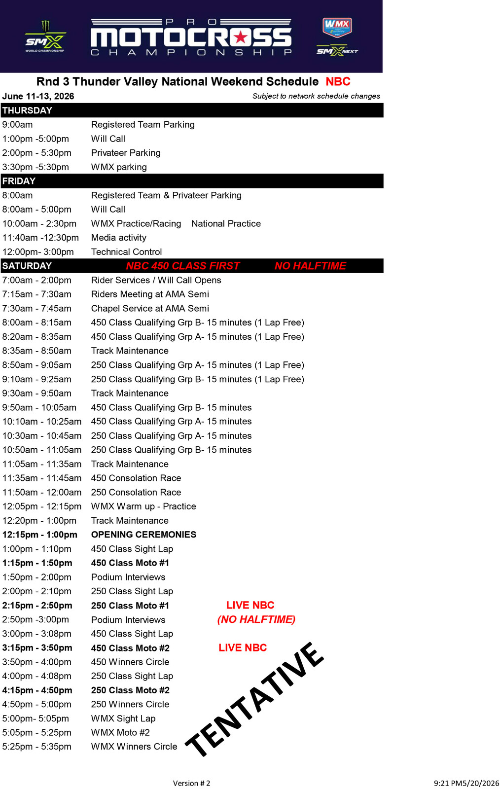 Thunder Valley Schedule